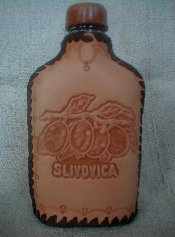 Fľaša 0,2l ploskačka tepaná s ornamentom Slivka - prírodná